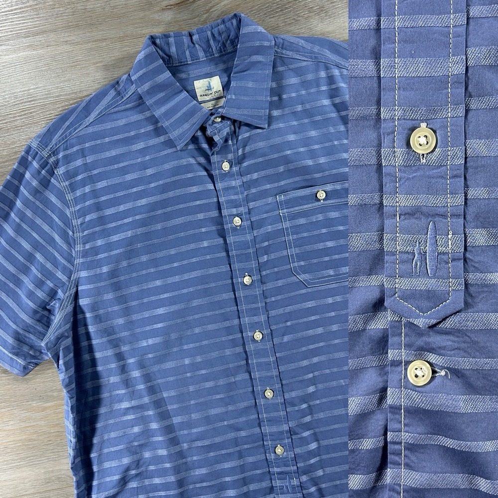 Johnnie-O XL Hangin' Out Raleigh Tweener Button Marlin Blue Striped Button Up